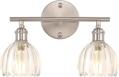 Miniatura 15 de Shenmoyl Accesorios de Iluminación para Baño, Lámpara de Pared de Latón de 3 Luces para Tocador Sobre Espejo con Pantalla de Cristal Tulipán Base