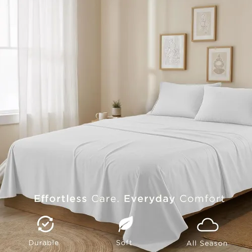 Miniatura 5 de Threadmill Sábanas 100% Algodón para Cama Tamaño King Juego de Sábanas de Cama King de 4 Piezas Suave, Transpirable y Ligero Satén Sólido
