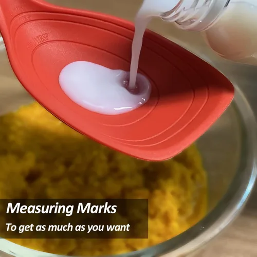 Miniatura 5 de Cuchara de cocina grande de silicona, juego de cuchara sólida antiadherente con perno profundo y marca de medición para mezclar, servir, escurrir