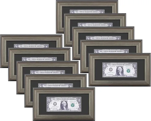 Miniatura 10 de Marco de billetes de dólar de 4 x 9 con paspartú, soporte de caballete para colgar de mesa o anillo en D, montaje en pared (negro/plateado, 1 unidad)