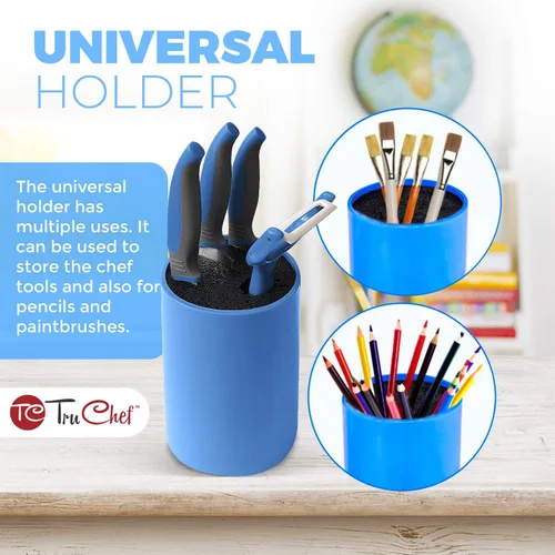 Miniatura 7 de TruChef Juego de cuchillos para niños de 5 piezas Cuchillos de cocina de acero inoxidable real con pelador, hoja dentada y soporte de Juego