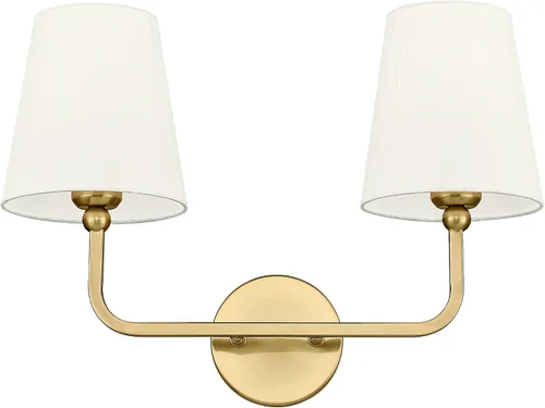 Miniatura 33 de VL837-BG-RA-2 - Lámparas de baño de 2 luces, luces de ratán dorado cepillado, aplique de doble pared con pantalla tejida a mano acampanada, apliques