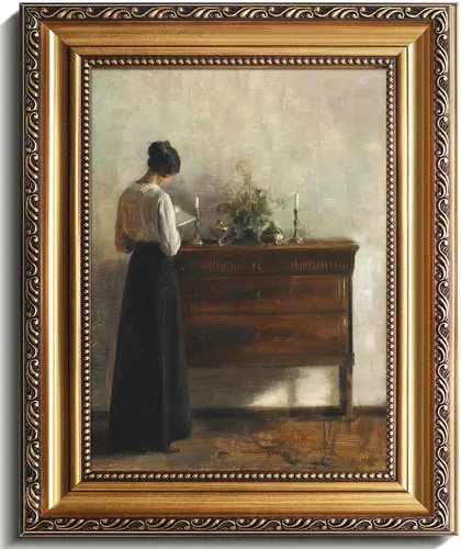 uniro Arte de pared vintage enmarcado en oro, arte de retrato de mujer vintage, impresiones artísticas de lienzo, póster antiguo de lectura de mujer