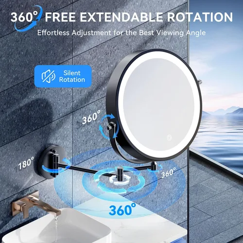 Miniatura 7 de Espejo de maquillaje iluminado de pared 30X/1X de 10 pulgadas, espejo de aumento de doble cara recargable de 5000 mAh con luz, espejo de tocador LED