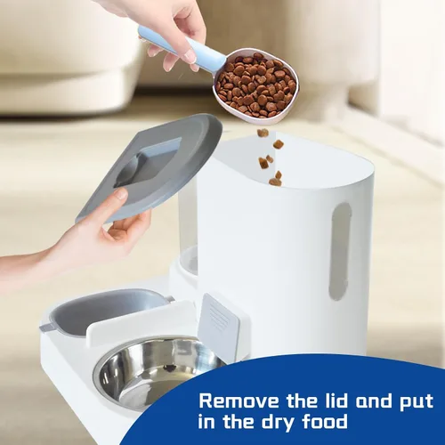 Miniatura 7 de Juego de dispensador automático de comida y agua para gatos, 2 en 1, comedero de gravedad todo en uno con tazón de comida para gatos de acero 【Gris】