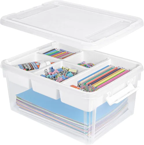 Creahaus - Caja de almacenamiento de plástico de 17 cuartos de galón con bandeja extraíble, organizadores y almacenamiento duraderos para