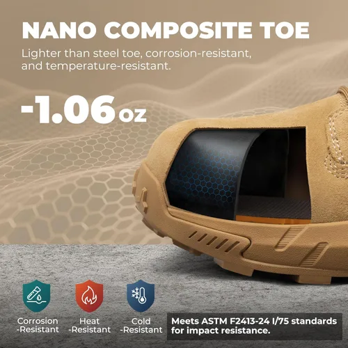 Miniatura 6 de NORTIV 8 Peakforce-Nano - Botas de trabajo para hombre con puntera compuesta de 8 pulgadas, con cremallera lateral ligera ASTM F2412-24 y ASTM Coyote