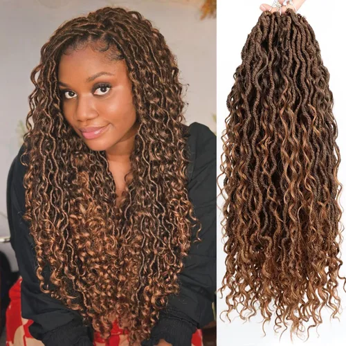 Miniatura 56 de Cabello de Crochet de 8 Pulgadas para Mujeres Negras, 7 Paquetes de Cabello de Crochet Goddess Locs con Puntas Rizadas, Locs Falsos Cortos con Bucle