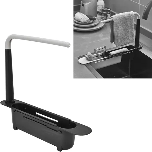 Miniatura 2 de Zerodis Estante telescópico de almacenamiento para fregadero, 2 en 1, cesta de drenaje expandible para fregadero debajo del fregadero, organizador