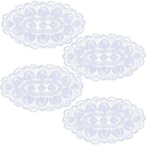 Miniatura 41 de Manteles individuales de encaje, ovalados, redondos, hechos a mano, de ganchillo, para tapetes de cocina (beige, 1 unidad-11.8 x 22 pulgadas)