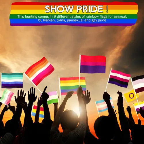 Miniatura 6 de Weewooday Juego de 108 banderas de orgullo mini LGBT pequeña bandera progreso de mano arco iris gay Genderqueer asexual no binario lesbiana
