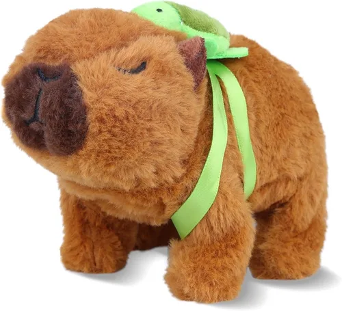 Peluche de Capibara Caminante, Lindo Juguete de Peluche de Capibara con Mochila de Tortuga Removible, 6.3'' Juguetes Interactivos Eléctricos de