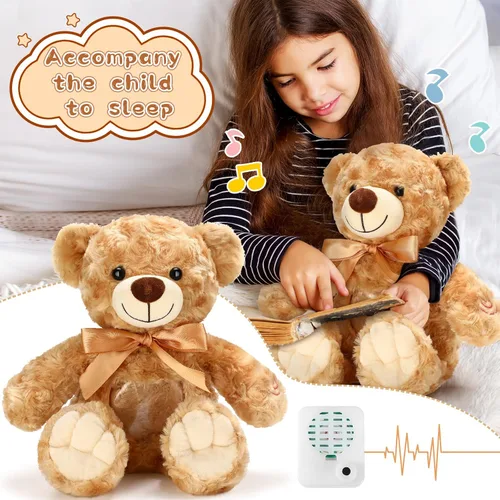 Miniatura 5 de Silipull Recuerdo oso de peluche de terciopelo rosa de 12 pulgadas con grabador de voz marrón, animal de peluche con marco de fotos, regalo