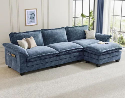 Miniatura 35 de KKL Sofá Seccional Modular de 89 Pulgadas, Sofá de Amor de 2 Asientos Sofá Nube con Asiento Profundo, Sofás Seccionales de Chenilla para Sala
