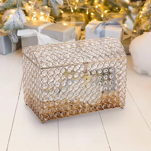 Miniatura 4 de ELLDOO Caja de tarjetas de boda de cristal con cierre de corazón, 12.6 x 6.3 x 9.4 pulgadas, caja de tarjetas de dinero estilo cofre del tesoro