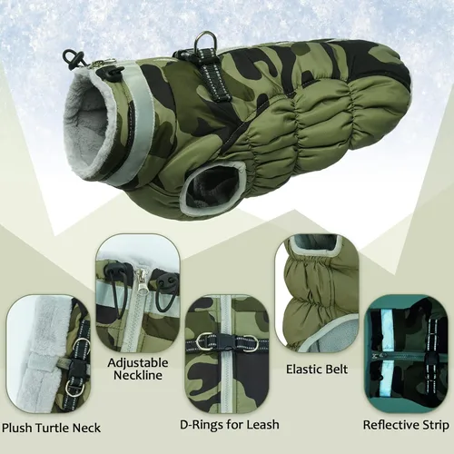 Miniatura 3 de Lelepet Abrigo cálido para perro, abrigo de invierno para perro, chaqueta impermeable para perros con arnés incorporado, chaleco reflectante