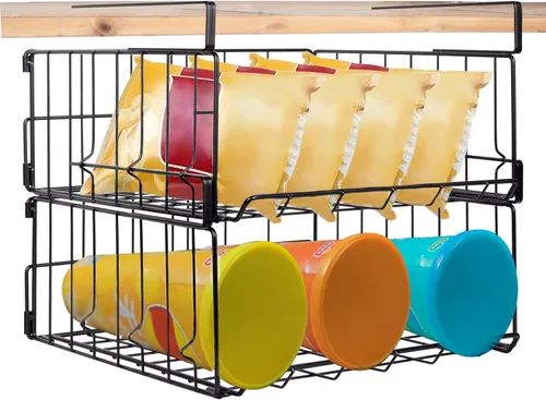 Miniatura 7 de Cestas de almacenamiento para debajo del estante, cesta plegable de acero al carbono debajo del gabinete para armarios de cocina, despensas, Negro 2