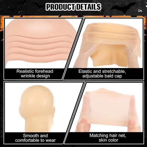 Miniatura 2 de WILLBOND 4 piezas de gorras calvas de Halloween para maquillaje de látex calvo, gorra para cabeza, peluca, sombrero, accesorios de disfraz