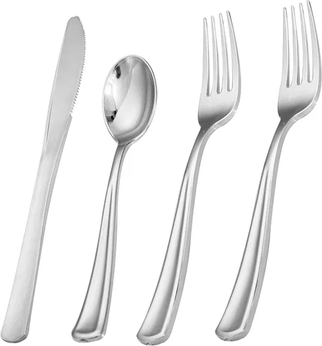 Miniatura 9 de Liacere 200 tenedores de plástico dorados, pesados, tenedores resistentes de 7.4 pulgadas, cubiertos de plástico dorado perfectos para fiestas