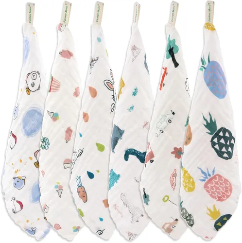 Juego de toallas de muselina para bebé (paquete de 6), toalla facial de algodón natural de 6 capas, ideal para piel sensible y bebé, toallitas