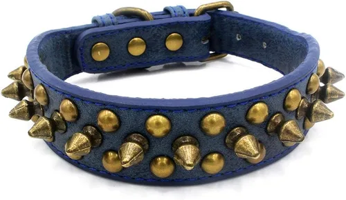Miniatura 17 de Serijoars Collar para perro con clavos, de piel sintética suave con remaches de hongos, collar ajustable para cachorros (L, Rojo)