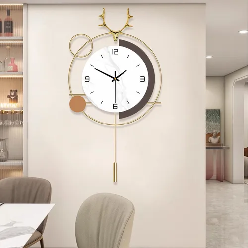 Miniatura 7 de Reloj de pared decorativo de cuarzo silencioso con péndulo, funciona con pilas, grande de 13 x 25 pulgadas para decoración de pared de sala de Dorado