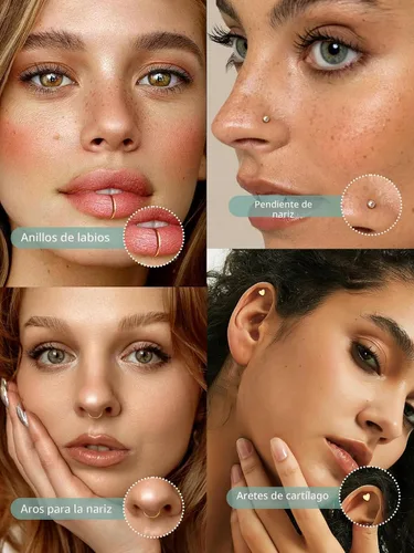 Miniatura 7 de THUNARAZ 32 anillos de nariz para mujeres y hombres – Retenedor de acero inoxidable quirúrgico hipoalergénico en forma de L transparente, recto