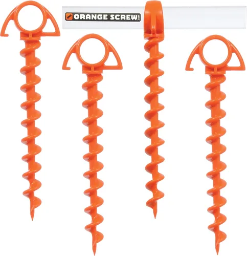 Orange Screw Anclajes de tierra definitivos: estacas de tienda de campaña atornilladas resistentes para viento fuerte, arena, toldos y campamentos.