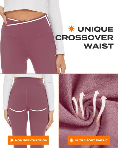 Miniatura 15 de TNNZEET Leggings acampanados negros para mujer, pantalones de yoga cruzados con bolsillos, corte de bota, leggings acampanados