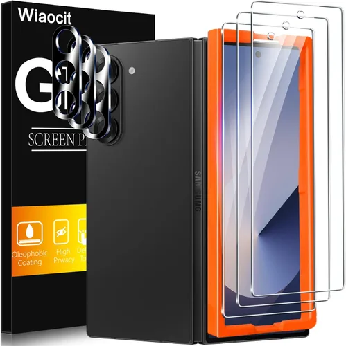 Wiaocit Paquete de 3 protectores de pantalla de vidrio templado de dureza 9H y 3 protectores para lentes de cámara para Samsung Galaxy Z Fold 7,