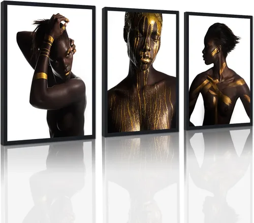 Miniatura 85 de MAMAGO Lienzo decorativo para pared, pintura de belleza dorada y negra, fotos de mujeres africanas, hermosos pósteres de mujer negra, impresiones