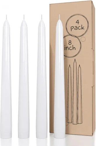 Miniatura 81 de CANDWAX Paquete de 4 velas cónicas blancas, sin goteo, de combustión lenta, sin perfume, de 12 pulgadas, ideales para mesa de comedor, candelabros