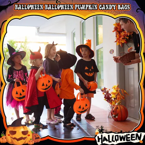 Miniatura 6 de 24 bolsas de calabaza de Halloween de 11.8 x 9.8 pulgadas, no tejidas, bolsas de truco o trato, cara de calabaza, caramelos, bolsa de regalo