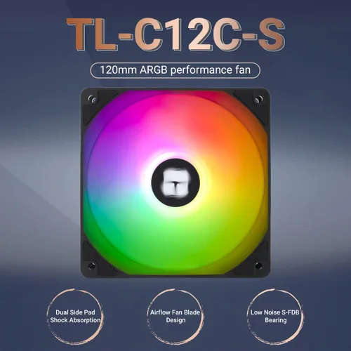 Miniatura 2 de Thermalright TL-C12C-S Ventilador de CPU de 120mm ARGB para Caja Enfriador, Ventilador Silencioso de Computadora PWM de 4 Pines con Rodamiento S-FDB