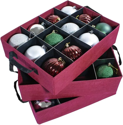 Miniatura 2 de Caja de almacenamiento para adornos navideños 612 Vermont con divisores ajustables libres de ácido, 3 bandejas extraíbles con asas, 17 pulgadas x 13