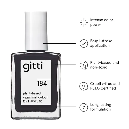 Miniatura 55 de gitti Esmalte de uñas a base de plantas No tóxico, libre de 30, basado en ingredientes de origen natural, libre de crueldad, vegano