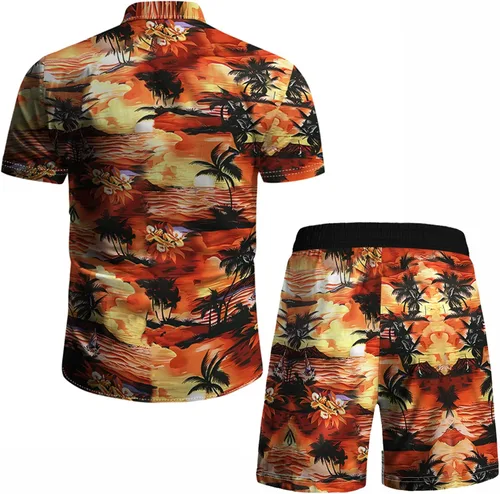 Miniatura 17 de RPOVIG Conjunto de playa a juego con camisas y pantalones cortos para hombre, ropa floral hawaiana para festival, conjuntos de 2 piezas con sombrero