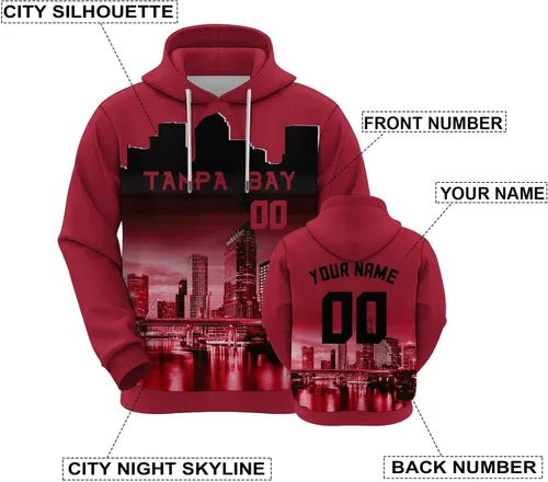 Miniatura 31 de Custom Football Hoodies City Night Skyline Personalized Sweatshirt Name Number Fan Gift Pullover for Men Women Youth
