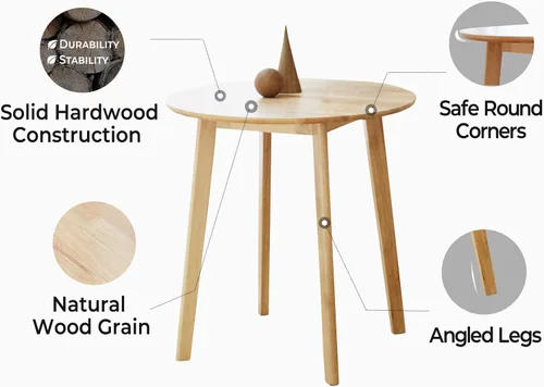 Miniatura 3 de Livinia Canberra - Mesa de comedor redonda de madera de 27.6 pulgadas/pequeña mesa de cocina moderna de roble malayo de mediados de siglo