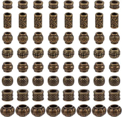 Miniatura 4 de NBEADS 80 cuentas espaciadoras de agujeros grandes estilo tibetano, 8 formas de cuentas africanas de bronce antiguo, cuentas de aleación europea