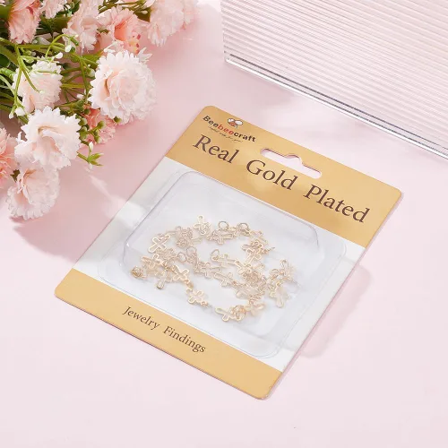 Miniatura 6 de Beebeecraft 1 caja de 30 dijes de cruz chapados en oro de 18 quilates con anillo de salto para hacer joyas, collares, pulseras, manualidades