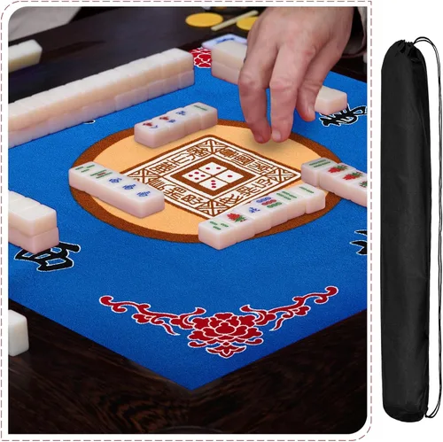 Miniatura 6 de Juexica Tapete Mahjong con bolsa, antideslizante, reducción de ruido, cubierta de mesa de juego de mesa, accesorios de mesa Mahjong, mantel de Azul