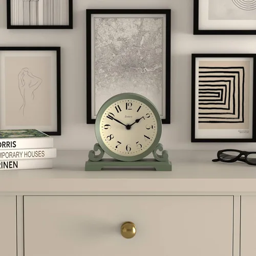 Miniatura 2 de JONES CLOCKS® Reloj de repisa Saloon Diseño tradicional de doble scroll Verde Estilo clásico contemporáneo para escritorio, mesa, estante
