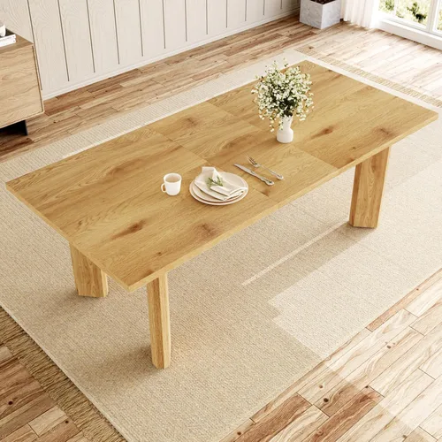 Miniatura 7 de HIPIHOM Mesa de comedor extensible para 6-8 personas, mesa de cocina rectangular de MDF de 63 a 78.7 pulgadas, estilo rústico de granja, diseño que