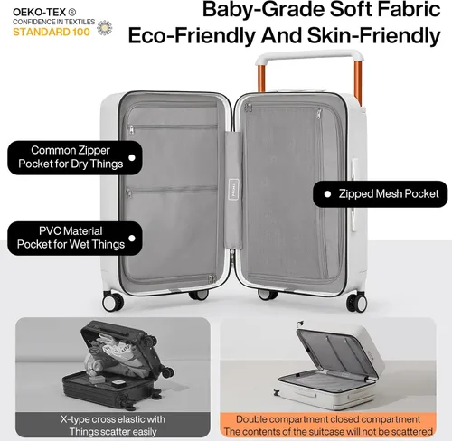 Miniatura 3 de mixi Maletas de equipaje ligeras de mango ancho PC Hardshell equipaje con ruedas giratorias y cerradura TSA, con cubierta, Blanco ahumado.