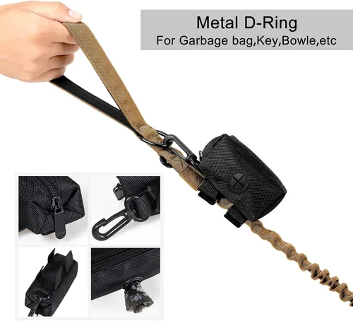 Miniatura 4 de Juego de collar y correa táctica para perro: collar de perro de nailon ajustable con asa que absorbe los golpes, correa retráctil fuerte para perros