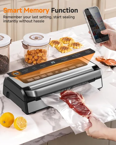 Miniatura 7 de Sellador al vacío automático de 95 KPa, sellador de alimentos 9 en 1 para alimentos secos/húmedos/líquidos, doble sellado térmico y bomba, incluye