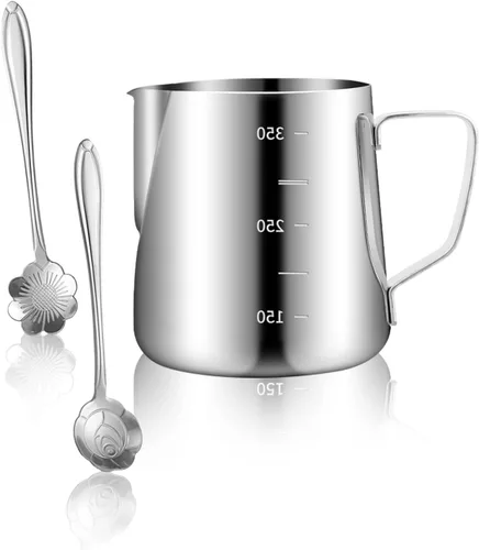 Miniatura 13 de Jarra de espuma de leche de acero inoxidable de 20 onzas / 20.3 fl oz para plantillas de café capuchino de leche, arte de leche, taza de jarra