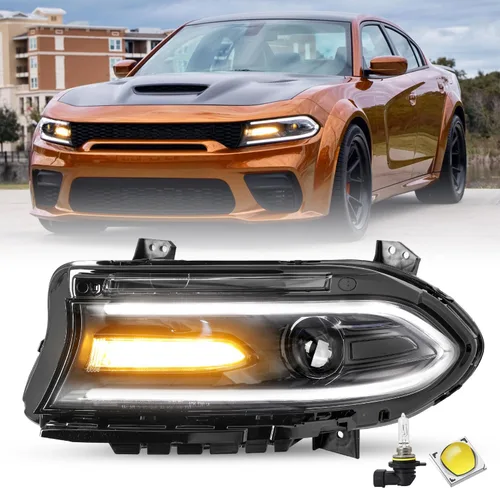 JSBOYAT Conjunto de faros delanteros tipo halógeno compatible con Dodge Charger 2015-2021 Faro proyector con bombillas LED DRL incluidas Lado