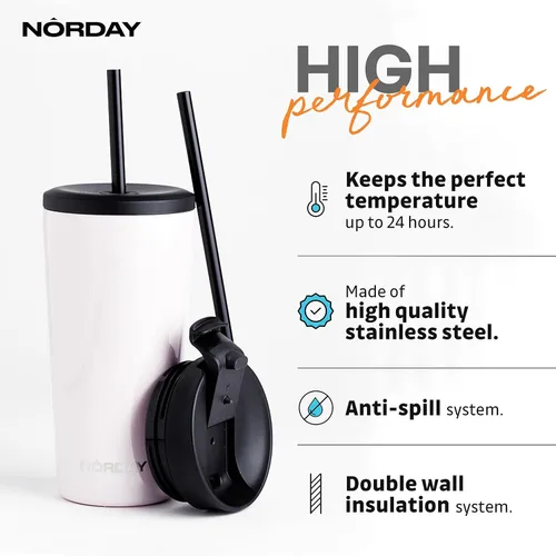 Miniatura 2 de NORDAY Vaso con tapa y popote – Bloom 20oz – Vaso aislado con purpurina rubor – Vaso de acero inoxidable – Taza de café de doble pared – Mantiene